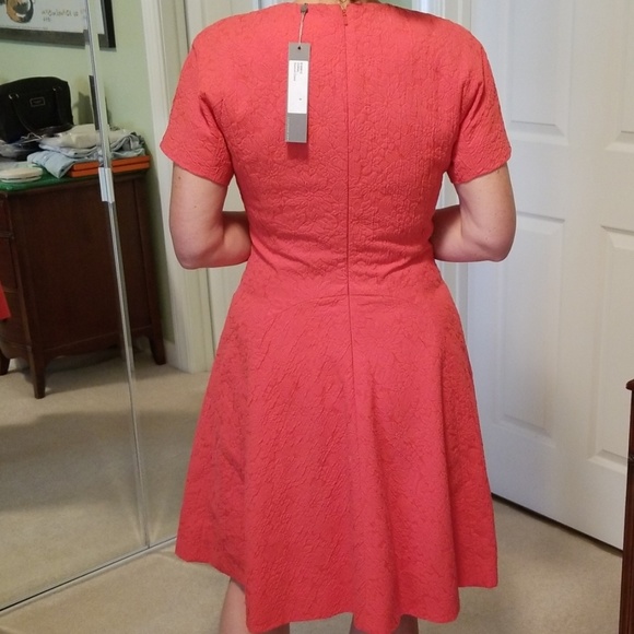 Lela Rose Floral Imprint Coral Seamed Dress - Picture 3 of 8